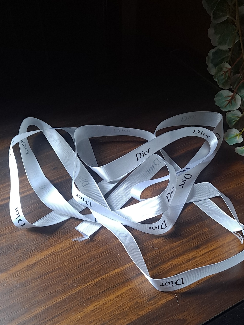 Almost 7 Feet Dior White Branded Satin Ribbon for Gift Wrapping